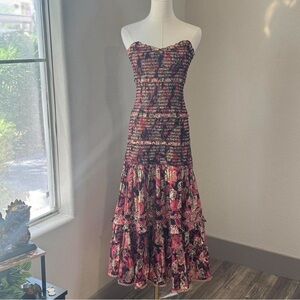 Hemant & Nandita, Floral Metallic Tiered Maxi Dress, Small